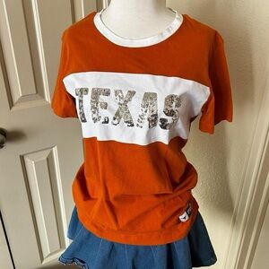 PINK Victoria's Secret Orange and White Short Sleeve Tee with Texas Design